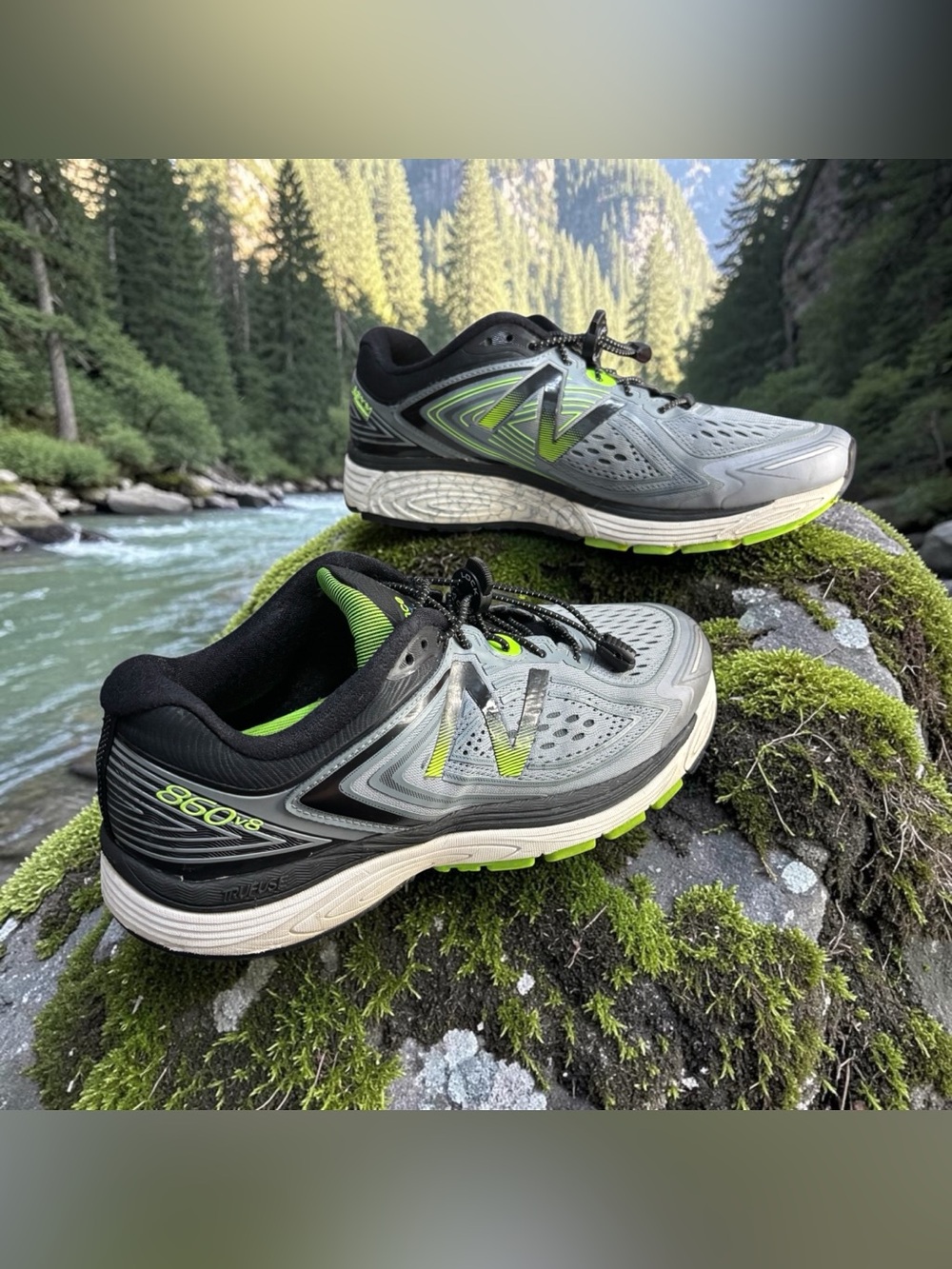 New Balance 860V8 Running Sneakers Men 10 Gray Neon Green Athletic Shoes Comfort